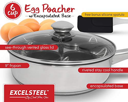 EXCELSTEEL 6-Cup Stainless Steel Egg Poacher with Non-Stick Cups, Induction Compatible