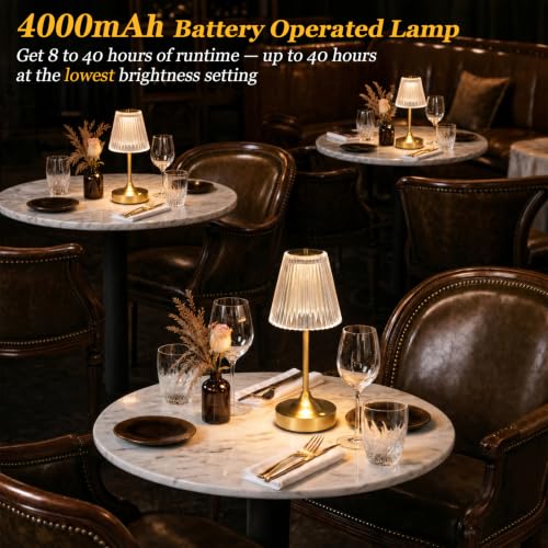 Gold Cordless Rechargeable Table Lamp - 1 Pack, Touch Control, Crystal Shade