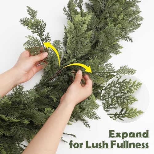Green 9FT Pre-Lit Christmas Garland with Lights Indoor Outdoor Decor - Real Touch Cedar
