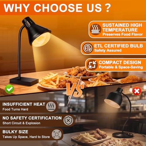 Food Heat Lamp Black - Fast & Uniform Heating for Buffet & Home Use