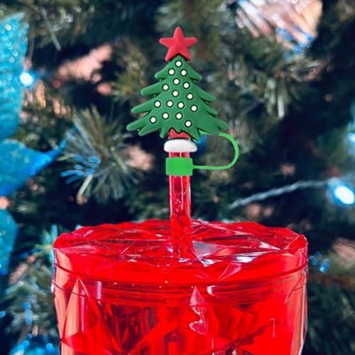 Winter 6-Pack Christmas Silicone Straw Covers for Stanley Cups - Reusable Snowflake Elk Santa Toppers