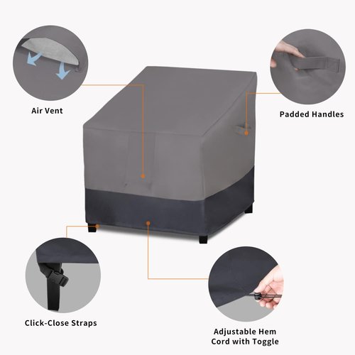 Easy-Going Waterproof Outdoor Chair Cover - Heavy Duty Windproof Furniture Protection | 2 Pack (33.5"Wx31.5"Dx36"H, Gray/Dark Gray)