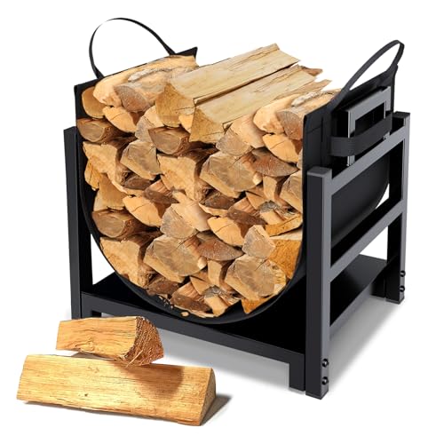 Firewood Rack Log Holder Indoor with Wood Carrier - Powder-Coated Steel, 110lb Capacity, 18x13x17 Inches