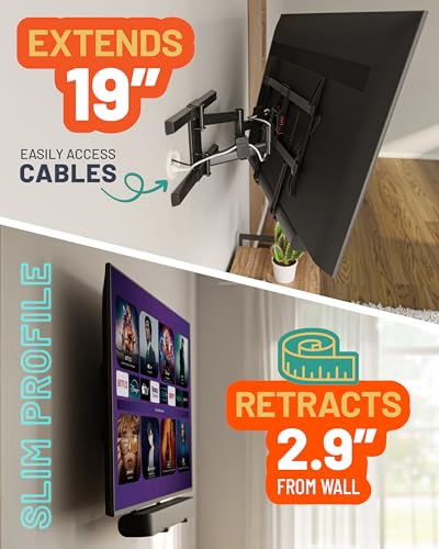 Full Motion TV Wall Mount for 43-82 Inch Screens Up to 130lbs - New & Improved 16" Studs