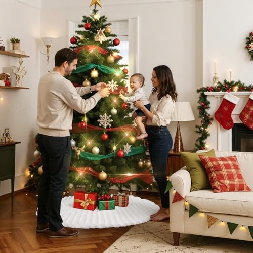 Lanpn 16 Inch White Faux Fur Christmas Tree Skirt - Round Plush Xmas Mat