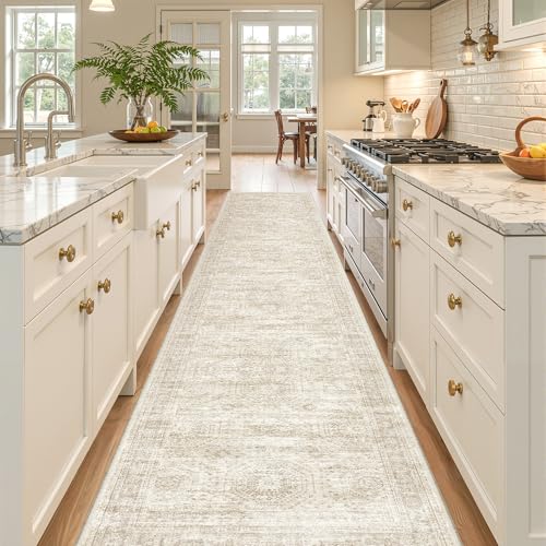 Beige Non-Slip Washable Runner Rug 2x12 ft Hallway Floor Mat - Ivory Option