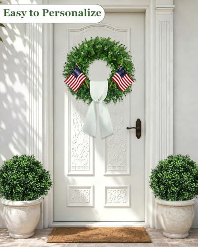 20'' Boxwood Wreath with White Sash - Artificial Front Door Decor