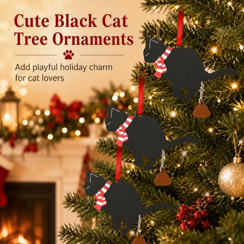Black Cat Santa Hat Christmas Ornament – Wooden Holiday Hanging Decoration