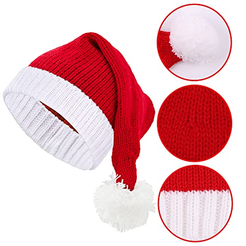 DIYDEC 2PACK Santa Hat, Red Christmas Knitted Santa Claus Hat for Adults Kid Warm Xmas Holiday Beanie Hats for Christmas