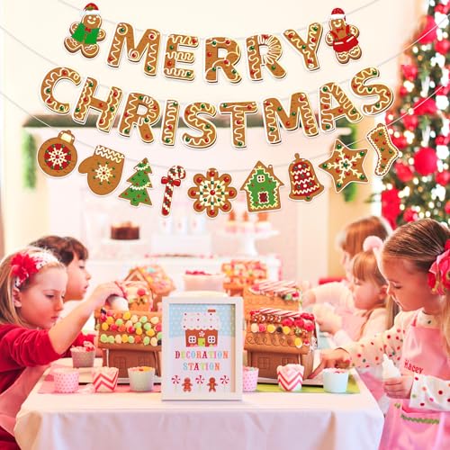 Gingerbread Merry Christmas Banner, Merry Xmas Banner for Christmas Party Decorations