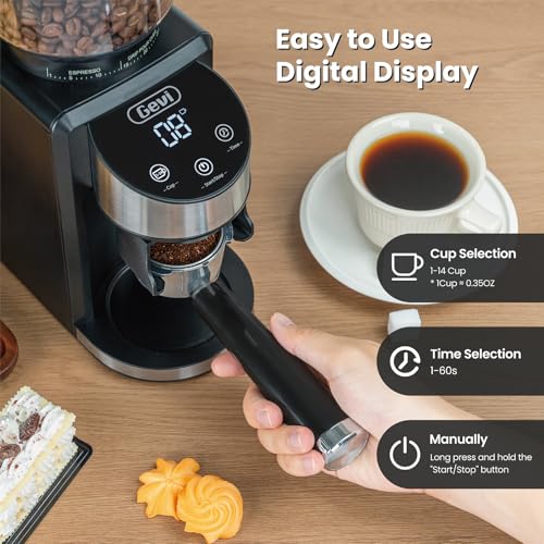 Gevi Black Burr Coffee Grinder with 35 Settings, Large Capacity & Portafilter Cradle