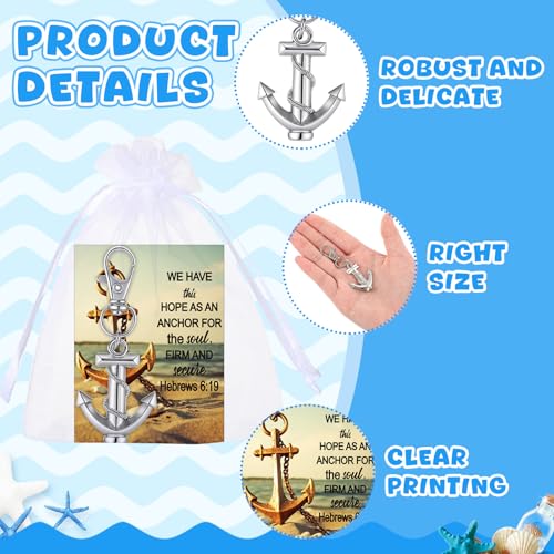 Equsion 100 Pcs Christian Anchor Keychains with Blessing Cards & White Organza Bags – Bulk religious nautical favors