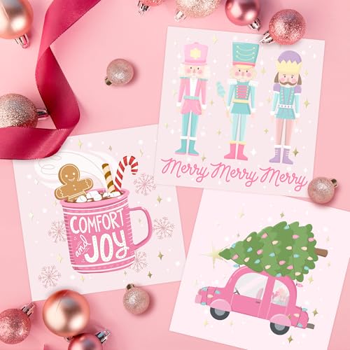 Honeyplum Pink Christmas Cards with Envelopes, Holiday Greeting Set, 24 Pack