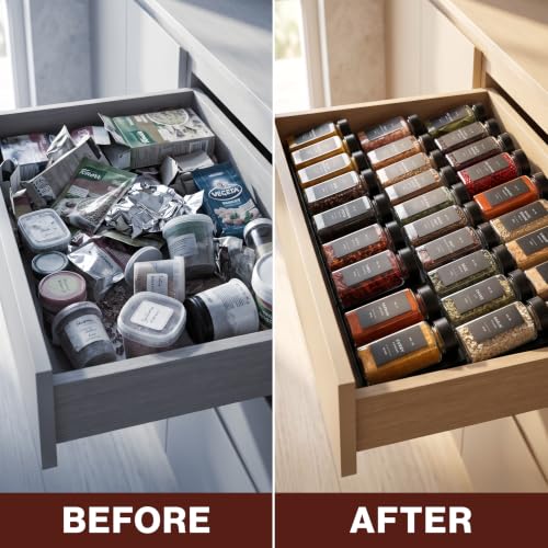 Glass Spice Jars with Labels and Black Steel Lids - 36 Pack, Space Saving Seasoning Storage