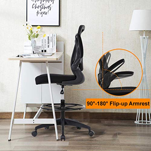 Tall Drafting Chair - Ergonomic Office Stool with Footrest - Black