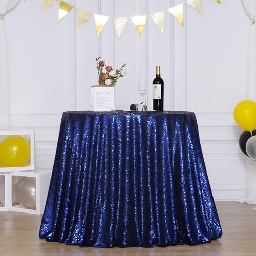 Round Navy Blue Sequin Tablecloth 120-Inch for Parties & Events