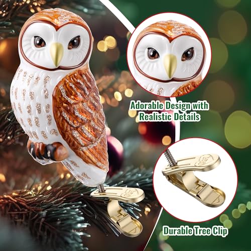 Hand-Blown Glass Owl Christmas Ornament with Tree Clip - Woodland Decor