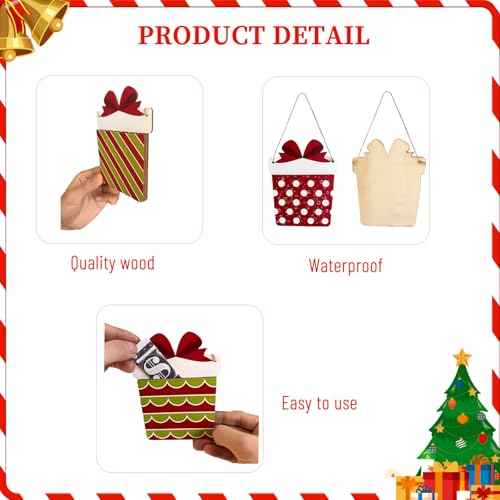 9 Pcs Wooden Christmas Money Holder for Cash Gift Shaped Christmas Gift Card Holder Red and Green Christmas Tree Hanging Ornaments for Xmas Winter Holiday Party Tree Decor