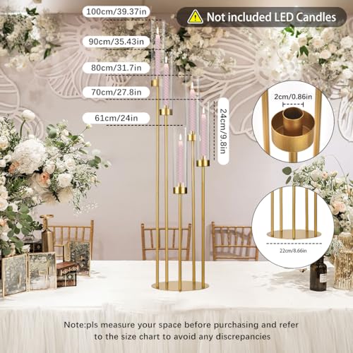 4-Pack 39-Inch Tall Gold Candelabra Centerpieces with 5 Arms & Acrylic Shades