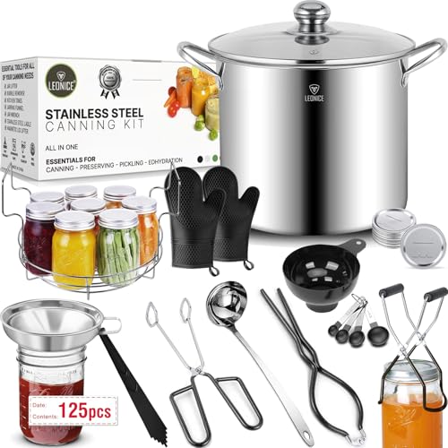 20.5QT Canning Supplies Starter Kit with Water Bath Pot & Rack - Black