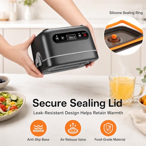 Dark Gray 1.2L Self-Heating Lunch Box for Adults - Portable Food Warmer