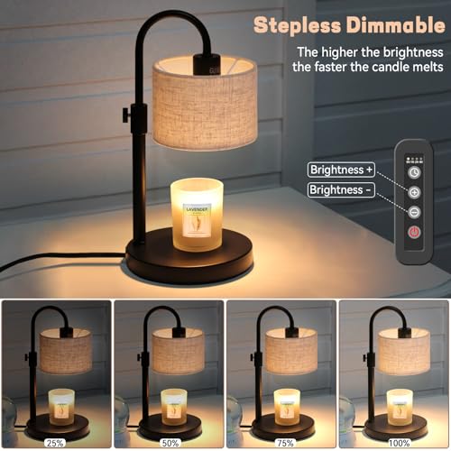 FINCMY Linen Candle Warmer Lamp with Timer & Adjustable Height - Safe Wax Warmer for Jar Candles, Home Decor