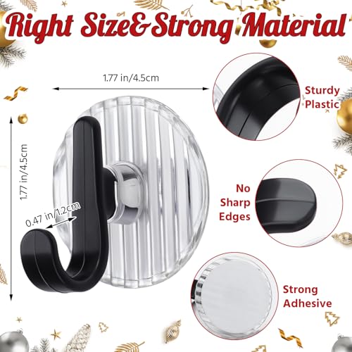 Thyle 12 Pcs 1.8 Inch Christmas Wreath Hangers Large Adhesive Wall Hooks Xmas Black Heavy Duty Over The Door Hook for Smooth Front Door Garage Windows Wreaths Christmas Party Festival Decorations