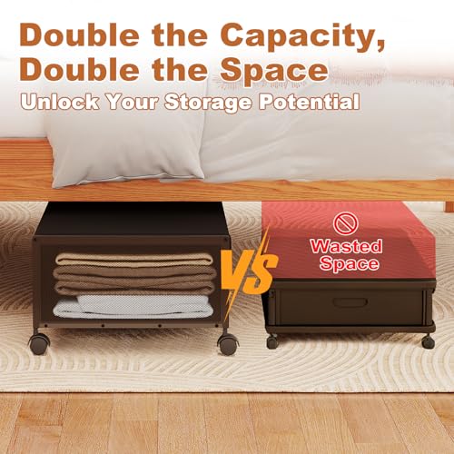 Fokyfok 2-Pack Under Bed Storage Bins with Wheels, 10-Inch Height, 31-Inch Long, Black
