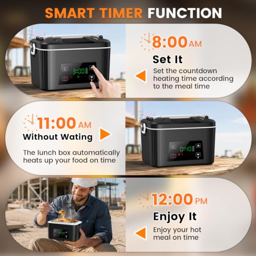 AUKCLAX Black Cordless Electric Heated Lunch Box 6.3 Cups Portable Food Warmer