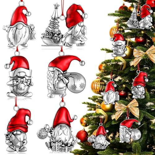 Sumind 6 Pcs Christmas Gnome Ornaments with Santa Hat Holiday Tree Decorations