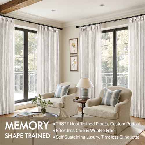 Natural Linen Curtain Panels 2 Pack 60x90 Inches - Pinch Pleat Semi Sheer