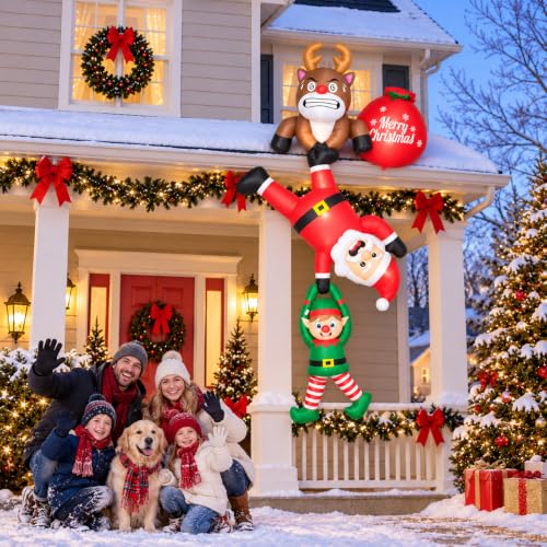 8FT Inflatable Santa and Reindeer Outdoor Christmas Decoration with LED Lights