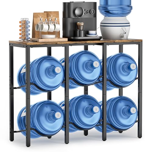 VINAEMO 5 Gallon Water Jug Holder with Large Top Shelf & 6 Slots - Heavy-Duty Water Bottle Storage Rack for Home & Office