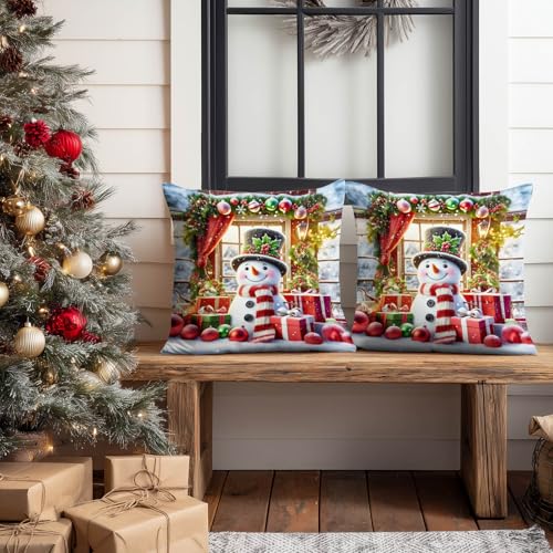 HOMETITUTE Set of 2 Christmas Rustic Snowman Pillow Covers 18x18 Inch