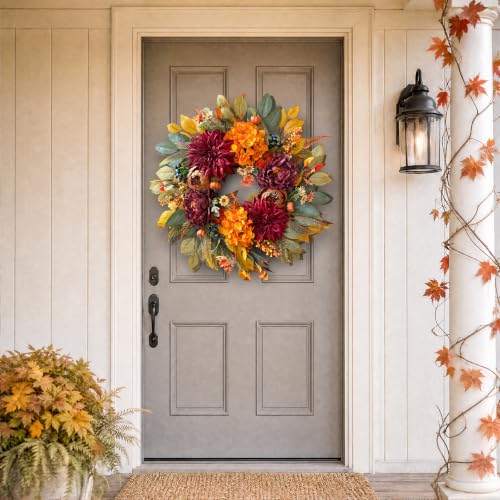 24-Inch Autumn Fall Wreath for Front Door - Realistic Artificial Fall Decorations