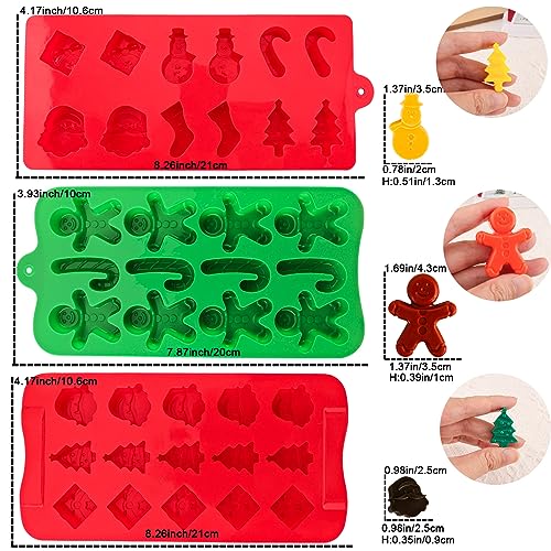 Christmas Silicone Molds Christmas Chocolate Molds Candy Molds for Baking Sweet Treats,Cake Xmas Gift Handmade Soap Candles with Shape of Christmas Tree, Santa Head Party Decoration Red,Green,Blu