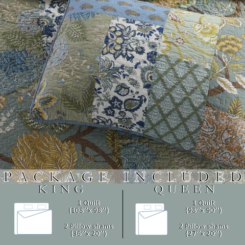 Wistown Rustic Sage Green Patchwork Queen Cotton Bedspread Quilt Reversible Coverlet