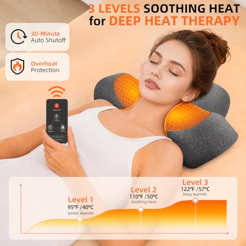 Grey 3-in-1 Cordless Neck Massager Pillow with Heat, Vibration & Remote