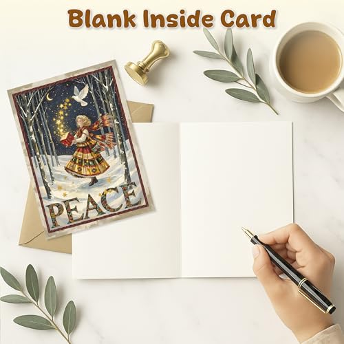 Peace Holiday Cards with Envelopes Vintage Christian Christmas Cards 2026 – 5x7 Inches (TeloNook) Peaceful Faith Greeting Card Set