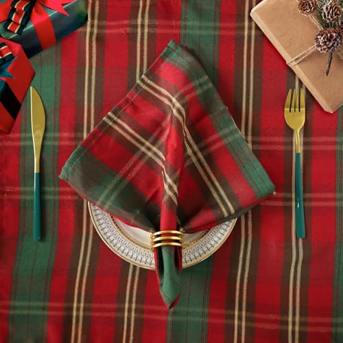 SASTYBALE Christmas Red Plaid Cloth Napkins 20 x 20 in - Set of 4, Red