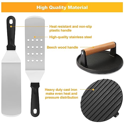 Outdoor Flat Top Grill Accessories Kit with Round Burger Press - 29 PCS for Blackstone Camp Chef