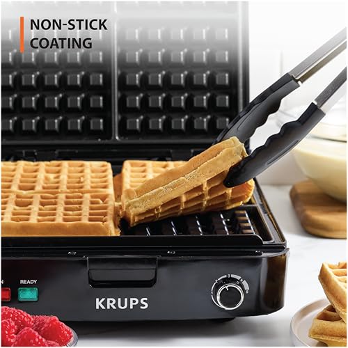 Belgian Waffle Maker 4-Slice Family Size Stainless Steel with Removable Plates