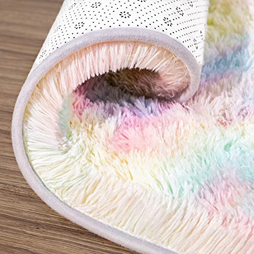 AROGAN Soft Rainbow Area Rugs for Girls Room 2x4 Feet, Fluffy Girls Bedroom Rugs, Princess Rug, Cute Colorful Carpet for Kids Teens Nursery Toddler, Pink