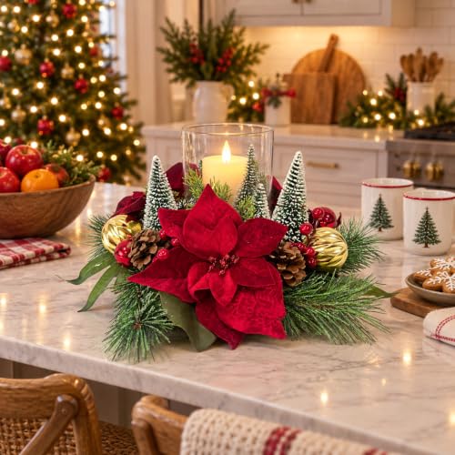 16in Christmas Candle Centerpiece with Glass Hurricane - Lnymura