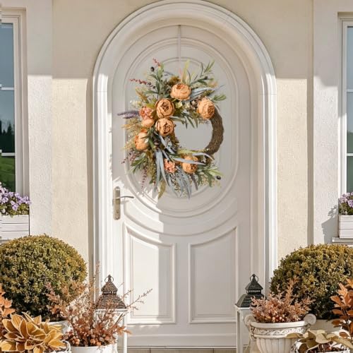 Autumn Colors Fall Wreath for Front Door with Peony & Eucalyptus - 1 Pack