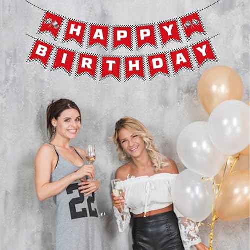 Red Race Car Party Banners - Happy Birthday Banners Checkered Garlands Banners- Racing Car Birthday Decorations Party Supplies