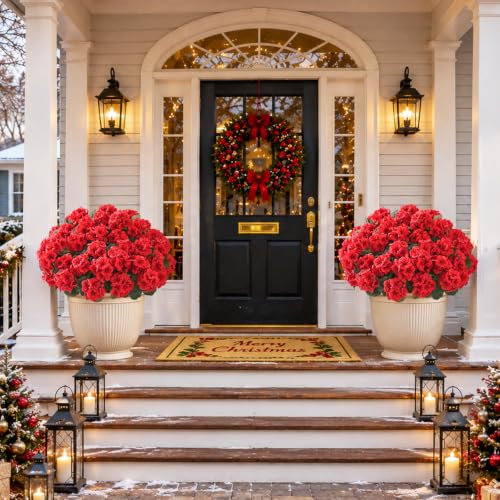 Yastouay 24 Pack Red Artificial Geranium Flowers for Outdoor & Indoor Decor