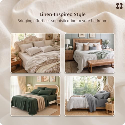 Bedsure PureWoven 100% Washed Cotton Queen Sheets Linen Beige 6PCS
