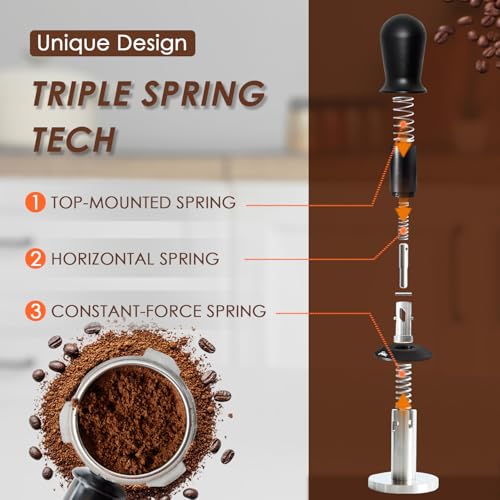 FEILAIR 53mm Spring Loaded Espresso Tamper for 54mm Portafilters - Self-Leveling Coffee Tamper with Ripple Base