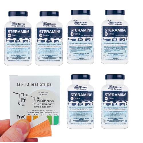 Steramine Sanitizing Tablets Pack of 6 with 30 Test Strips - Food Contact Sanitizer